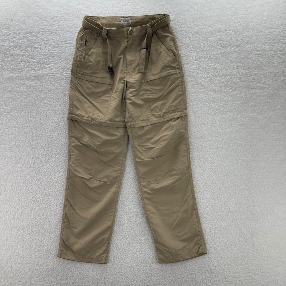 LL Bean Hiking Pants Mens Small Beige Convertible Belted Cargo Outdoor Gorpcore